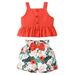 Toddler Girls Set Summer Toddler Girls Solid Color Spaghetti Strap Top+floral Bow Shorts Children Aged 1-3 Kids Child Clothing Streetwear Dailywear Outwear