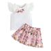 B91xZ Girl Outfits Toddler Girls Fly Sleeve Bowknot T Shirt Tops Floral Prints Skirt Outfits White Sizes 2-3 Years