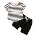 Summer Savings Clearance! 2023 TUOBARR Set Clothes for Toddler Boys Toddler Kids Baby Boys Fashion Cute Short Sleeve Cartoon Stripe Print Casual Pocket Shorts Suit White 0-6 Months