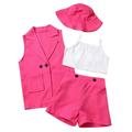 Summer Toddler Girls Sleeveless Coat White Vest Shorts Hat 4PCS Outfits Set Clothes Kids Child Clothing Streetwear Dailywear Outwear