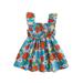 Summer Floral Dress for Toddler Baby Girl Fly Sleeve Square Neck Flower/Leaves Print A-line Dress