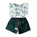 B91xZ Girl Outfits Clothes Outfits Set Top+Belt Kids Shorts Toddler Girls T-shirt Print Flower Baby Girls Outfits&Set Green Sizes 6-7 Years