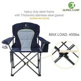 Oversized Camping Folding Chair Heavy Duty Support 450 LBS Steel Frame Collapsible Padded Arm Chair with Cup Holder Navy Blue