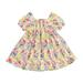 B91xZ Girls Party Dresses Puff Sleeve Dress for Girls Summer Dress Floral Print Lace Light Girl Dress Sundress of Casual Skirt Yellow Sizes 7 Years