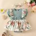 Baby Deals! Toddler Girl Clothes Clearance Toddler Boy Outfit Sets 1-18M Baby Girl Short Sleeve Ruffle Edge Dress Flower Stripe Wrapped Fart Suit One-piece Headband Set