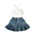 B91xZ Baby Outfits for Girls Toddler Girls Sleeveless Vest T Shirt Tops Denim Skirts Outfits White Sizes 12-18 Months