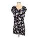 Splendid Casual Dress - Shift V Neck Short sleeves: Blue Floral Dresses - Women's Size X-Small