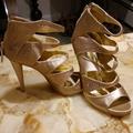 Nine West Shoes | Nine West Light Gold Encrusted Rhinestones Heels Womans Size 7 | Color: Gold/Tan | Size: 7