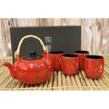Bungalow Rose Tea Pot w/ Cups Serves Sculpture Resin in Brown/Red | 6.5 H x 6.25 W x 5 D in | Wayfair 8CC56A4E96F4452EB8610F1294DF0838