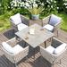 Corrigan Studio® Yerkes Rectangular 4 - Piece 35.43" Long Outdoor Dining Set w/ Cushions Stone/Concrete in Gray | 35.43 W x 35.43 D in | Wayfair