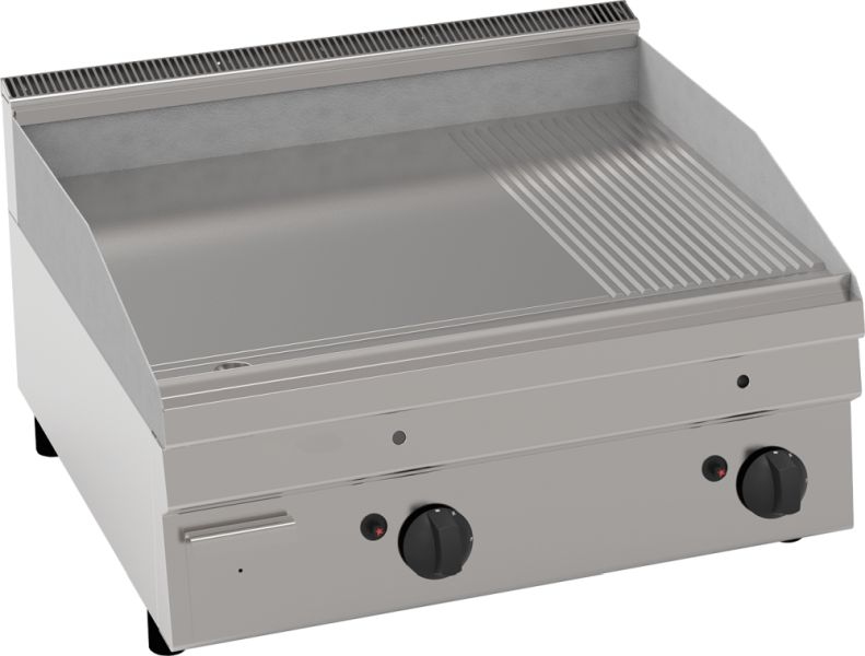 KBS Gastrotechnik Gas-Grillplatte glatt/gerillt hartverchr. matt gebürstet 2 Heizzonen Tischgerät Image