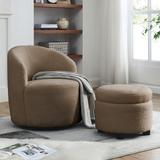 Upholstered Swivel Barrel Chair Club Chair w/Storage Ottoman