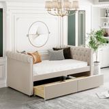 Twin Size Upholstered Daybed with 2 Storage Drawers