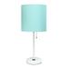 Creekwood Home Oslo 19.5 Contemporary Bedside Power Outlet Base Standard Metal Table Desk Lamp in White with Aqua Drum Fabric Shade for Home DÃ©cor Bedroom End Table Living Room Dorm Office