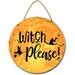 Eveokoki 12 Witch Please Hanging Sign for Front Doorï¼Œ Round Wooden Wreath for Home Wall Decorï¼Œ Halloween Day Festival Decoration Outdoor Indoor