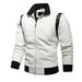 symoid Mens Coats & Jackets- Casual Fashion Motorcycle Leather Winter Zipper Stand-up Collar Jacket Coats White XL
