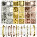PEACNNG Gold Beads for Jewelry Bracelet Making 8 Styles Spacer Beads Kit (Gold Silver Rose Gold)