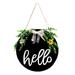 SIEYIO Hello Sweet Home Wooden Sign with Bow Artificial Flower Rustic Farmhouse Wall Hanging Wreath for Front Door Home Decor