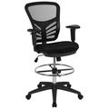 Lancaster Home Mid-Back Mesh Ergonomic Drafting Chair with Adjustable Foot Ring and Arms Black Mesh/Black Frame