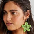 Free People Jewelry | Free People Dahlia Crochet Hoops Flower Earrings Floral In Mint Lime New | Color: Green | Size: Os