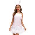 Top Totty Sexy White and Pink Classical Play Boy Easter Bunny Role Play Corset Dress Costume with feather trim (12)