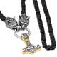 DFWY Viking Wolf Head Black King Chain Mjolnir Necklace - Men's Stainless Steel Celtic Odin Pendant - Handmade Vintage Norse Pagan Amulet Jewelry (Color : Gold, Size : 70CM)