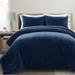 Modern Solid Ultra Soft Faux Fur Light Weight All Season Comforter Navy 7Pc Set King - Triangle Home Decor 21T012821