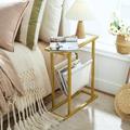 Gold Side Table Tempered Glass End Table With Sling