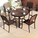 Wildon Home® Nyongesa Round 4 - Piece 41.3" Long Aluminum Outdoor Dining Set Wood/Plastic/Metal in Brown | 41.3 W x 41.3 D in | Wayfair