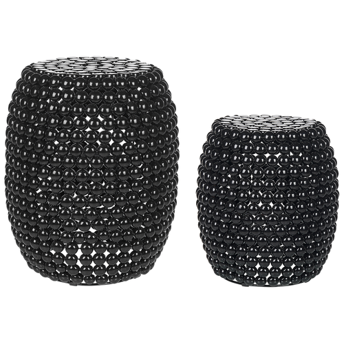 Beistelltisch 2er Set Schwarz Kunststoff Oval Perlen-Optik Modern Glamourös Wohnzimmer Ausstattung Möbel Deko Blumenständer