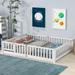 Twin/Full/Queen Size Floor Bed with Fence and Door, Wooden Montessori Platform Bed Frame Daybed Playpen Bed for Kids, Boys Girls