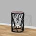 23 Inch End Side Table with Round Mango Wood to p, Lattice Cut Out Iron Frame