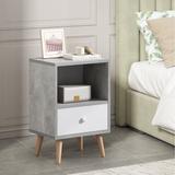 Mid-Century Wood Nightstand Set of 2, Bed Sofa Side Table with Drawer and Shelf, End Table for Living Room Bedroom Office