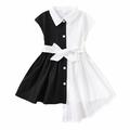 Summer Children Color Matching Sleeveless Irregular Black White Dress Children Aged 1-6 Child Sundress Streetwear Kids Dailywear Outwear