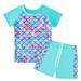 Godderr Girls Rash Guard 2-Piece Swimwear Fish Scale Pattern Swimwear Upf 50+ Uv for 4-12Y