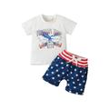 Qtinghua 4th of July Baby Boy Outfits USA Print Short Sleeve T-Shirt Tops American Flag Shorts Independence Day Clothes Eagle 18-24 Months