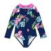2-8Y Toddlers Girls Baby Rash Guard Long Sleeve Swimsuits Zipper Bathing Suits Sun Protections Child Kids Swim Beachwear