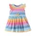 Flying Sleeve Rainbow Stripe Cute Angel Baby Toddlers Girls Frock Fancy Summer Children Dress Kids Child Sundress Streetwear Kids Dailywear Outwear