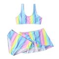 Toddler Baby Girls Spring Summer Colorful Printed Cotton Sleeveless Swimwear Quick Dry Beach Swimsuit Swimming 3PCS Bikini Clothes Child Kids Swim Beachwear