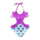 B91xZ Girls Swimsuits Swimsuit Ruffles Backless Summer Floral Jumpsuit Baby Swimwear Girl Print Romper Girls Swimwear Purple Sizes 18-24 Months
