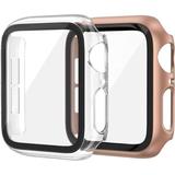 2 Pack Hard PC Case Compatible with Apple Watch Series 6 / SE / 5/4 44mm Women Men Overall PC Case Slim Tempered Glass Screen Protector Protective Cover for Apple iWatch 44mm SE Clear Rose