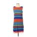 Bisou Bisou Casual Dress - Shift Crew Neck Sleeveless: Blue Color Block Dresses - Women's Size 4