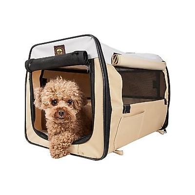 Pet Life Folding Zippered Wire-Framed Dog Crate, Khaki, 27.5 inch