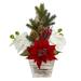 15" Poinsettia and Orchid Artificial Arrangement in Christmas Tree Vase - 15