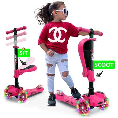 Hurtle ScootKid 3 Wheel Toddler Child Ride On Toy Scooter w/ LED Wheels, Pink - 9