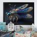 Latitude Run® Deshante Cybernetic Dragonfly in Blue & Gold I - Print on Canvas in Black/Blue | 12 H x 20 W x 1 D in | Wayfair