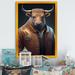 Trinx Mouloud Bull w/ a Stylish Brown Leather Jacket I - Print on Canvas Metal in Blue/Brown | 40 H x 30 W x 1.5 D in | Wayfair