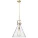 Newton Cone 16" Wide Stem Hung Brushed Brass Pendant With Seedy Shade