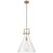 Newton Cone 16" Wide Stem Hung Brushed Brass Pendant With Clear Shade