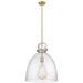 Newton Bell 16" Wide Stem Hung Brushed Brass Pendant With Seedy Shade